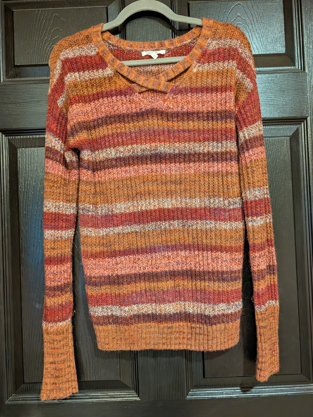 Maurices Striped Crewneck Sweater - Rust, Pink, Maroon
